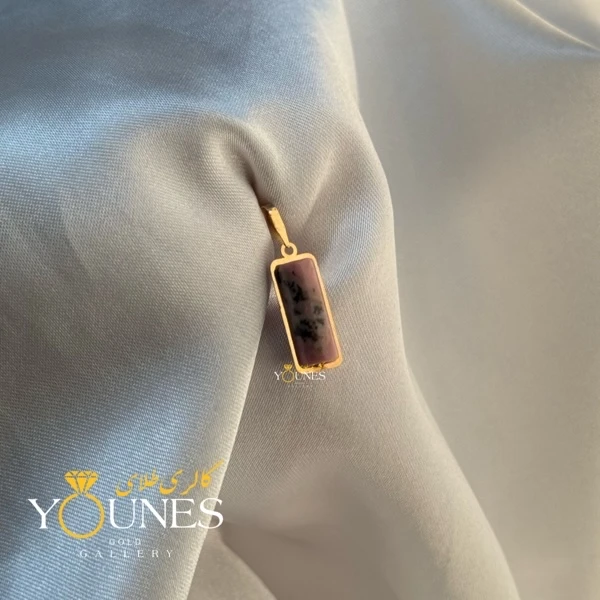 آویز طلا سنگ لابرادوریت صورتی